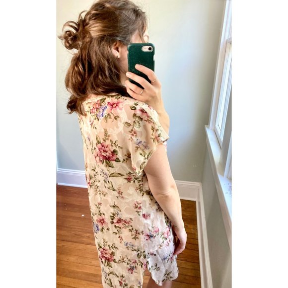 Vintage 90s Floral Slip Split Hem Mini Dress - Picture 5 of 12